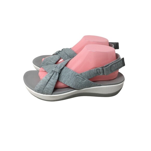 Clarks Wedge Sandals Women's Size 11 M Gray Soft Cushion Cloud Steppers - Picture 2 of 14